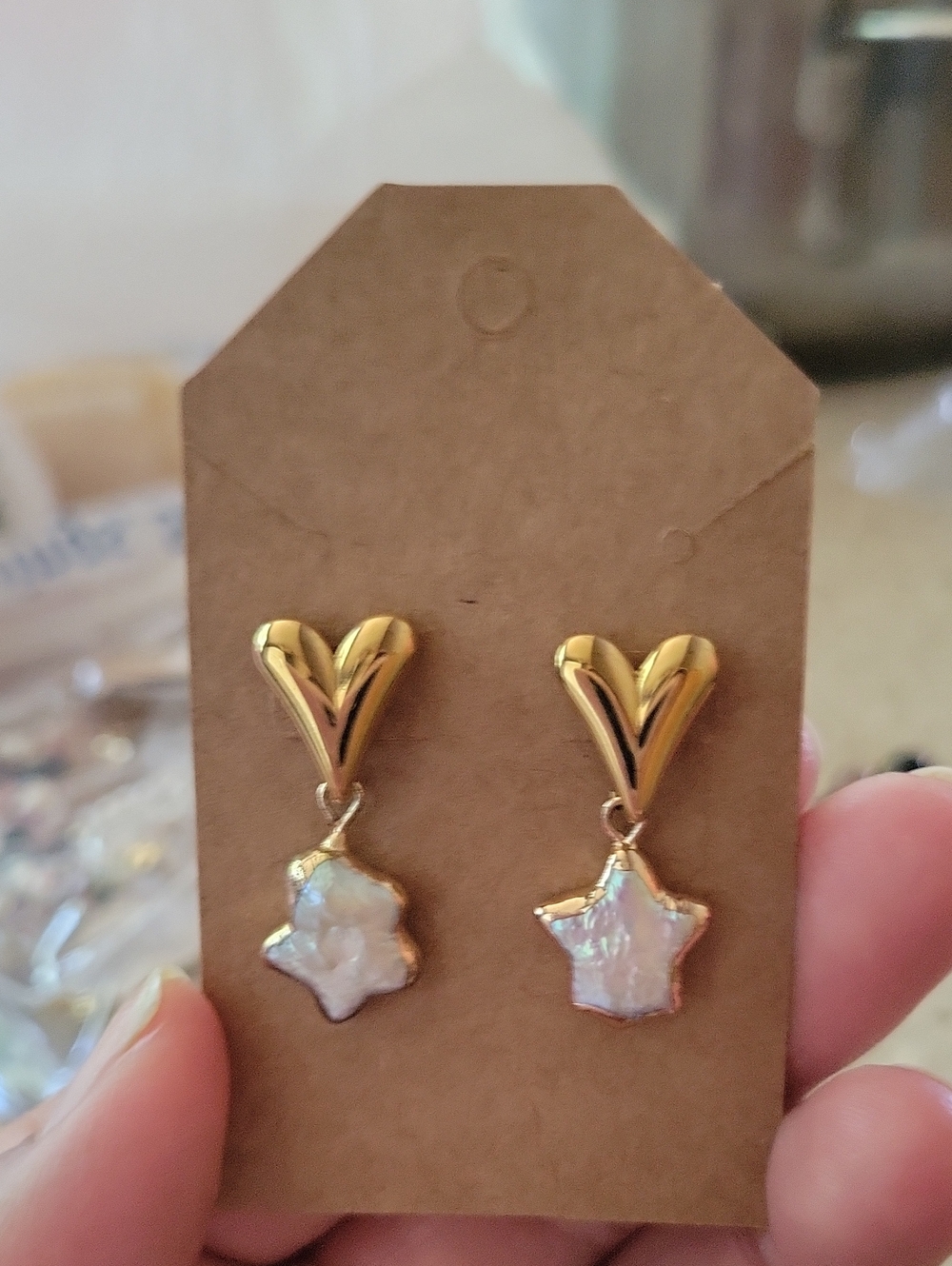 Gold Star and Heart Dangle Earrings